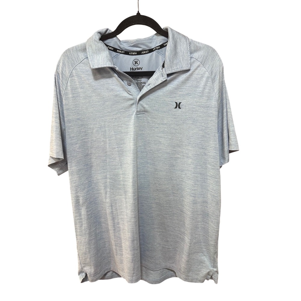 Hurley Mens Performance Polo Shirt Light Blue Heathered Large Short Sleeve Logo